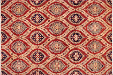handmade Transitional Kafkaz Red Blue Hand Knotted RECTANGLE 100% WOOL area rug 9 x 12